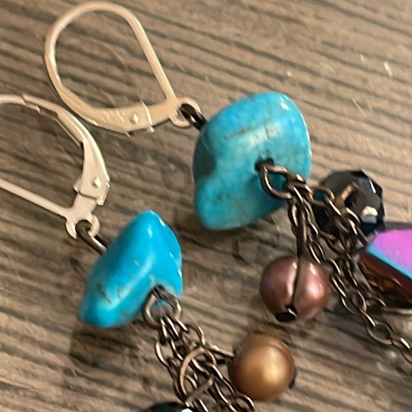 Vintage Sterling Lever Back Shell, Stone, and Crystal Dangle Earrings - Picture 12 of 12